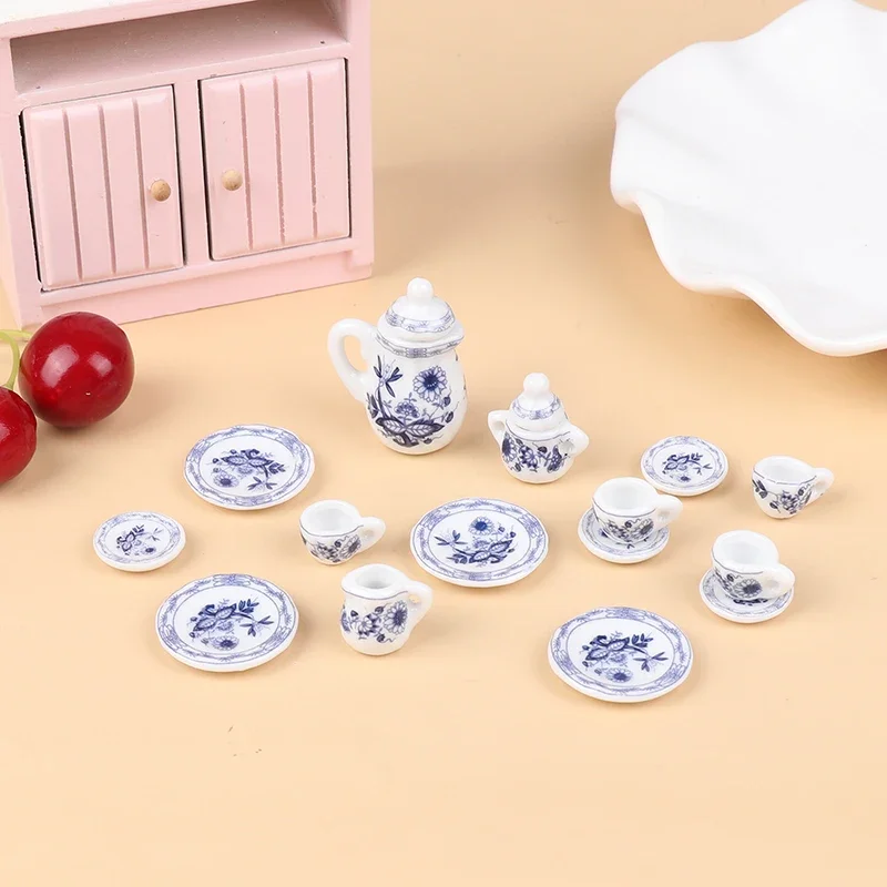 1Set 1:12 Dollhouse Miniature Porcelain Ceramic Tea Cup Set Tableware Kitchen Dollhouse Teapot DIY Toys