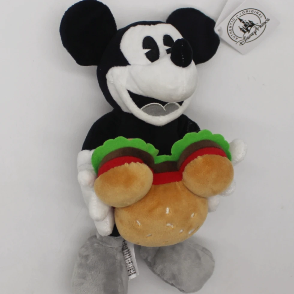 

1 шт., 20 см, оригинальная плюшевая игрушка Микки Маус из Диснейленда, паровозик Вилли, с гамбургером, мягкая игрушка