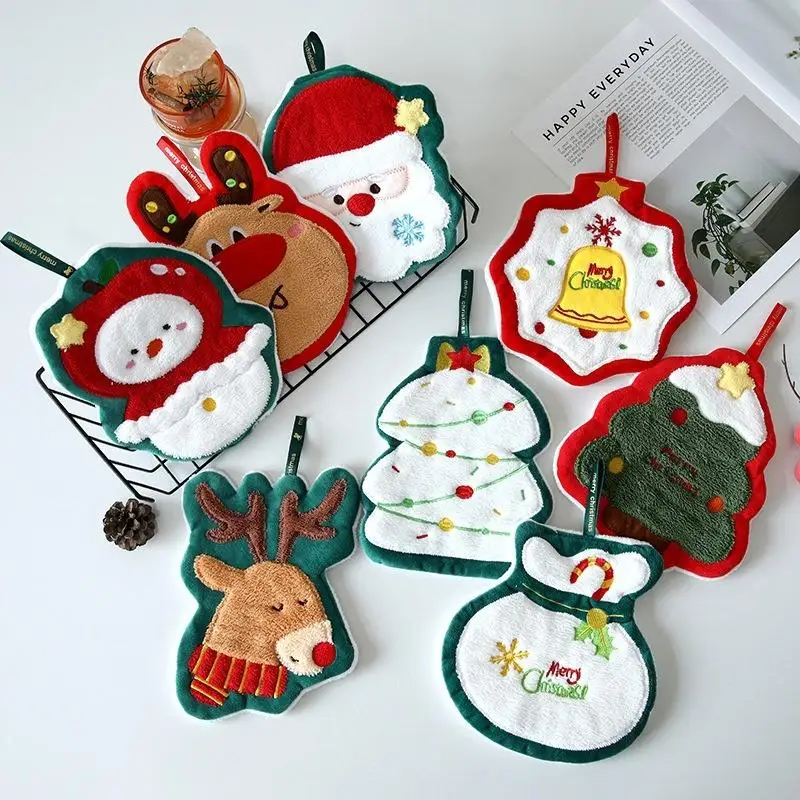 جديد عيد الميلاد منشفة اليد معلقة نوع سميكة المرجان الصوف منشفة المطبخ ماصة التجفيف السريع خرقة الكرتون منشفة اليد #5