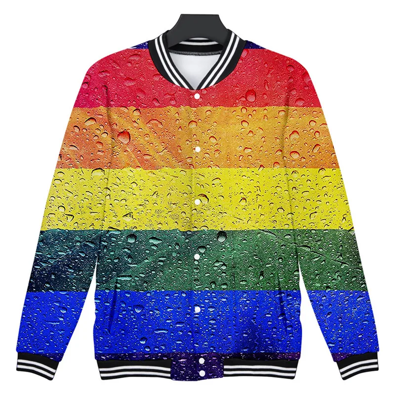 

LGBT Baseball Jacket Uniform Coat Rainbow Flag Lesbians Gays Warm Sweatshirt Funny Print Pop Hoodies Soft Jackets Coats 4XL