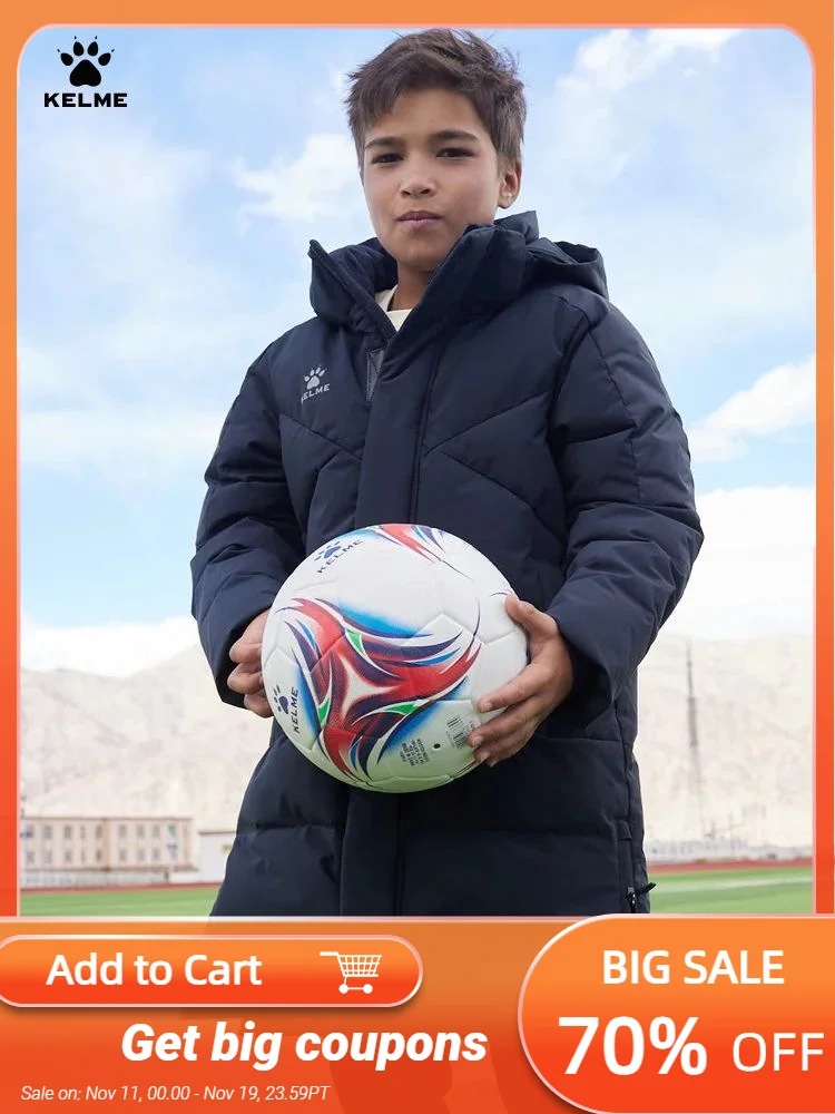 

Kelme Children's Down Jacket Winter Sports And Leisure Boys' Coat Football Hooded Jacket Thickened Warm Windproof Jacket