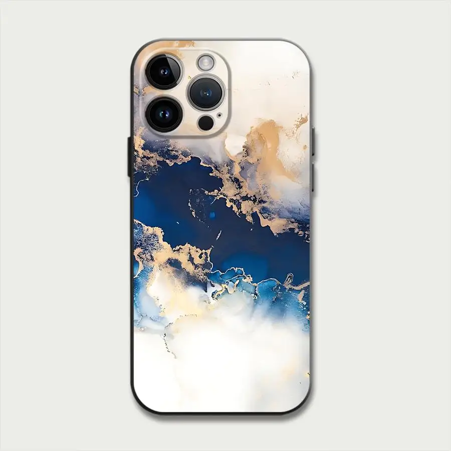 أزياء رخامية حالة زرقاء لفون ، غطاء الهاتف لفون 16 ، 15Pro ، 12 ، 13 ، 14 ، 11 برو ماكس ، XR ، 7 ، 8 ، SE ، XS ماكس ، 12 ميني ، 16 Plus ، 14Pro ، 13Pro