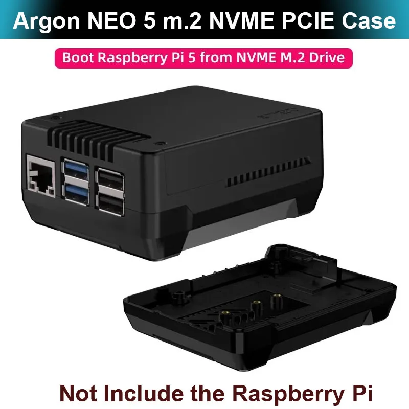 Raspberry Pi 5 Argon NEO 5 M.2 NVME PCIE Case PWM Fan Built-in Heatsink Aluminum Shell for SSD Boot Pi 5 from M.2 NVME Drive