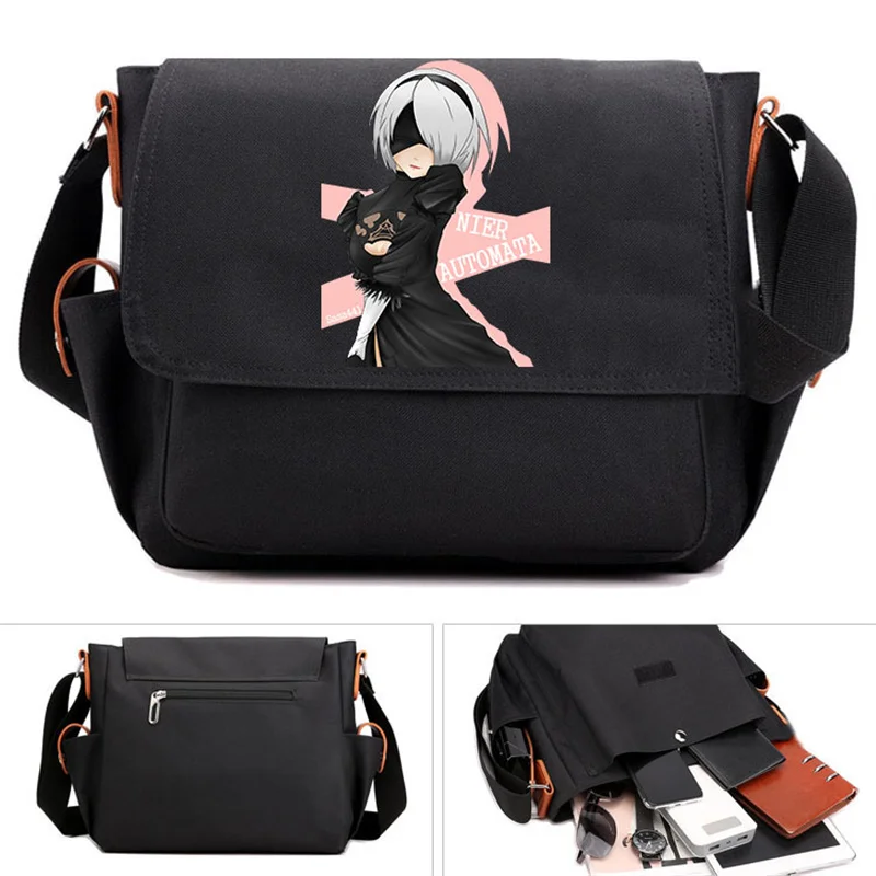 

Anime NieR:Automata Print Shoulder Bags Satchelbag Teenarges Schoolbag Mens Adjustable Strap Messengerbag Crossbody Haversack