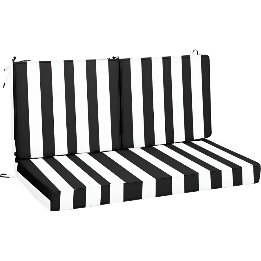Outdoor Loveseat Cushion Set 48 x 24 Inch Water Repellent Patio Furniture Cushions Replant with Removable Cover Ties and Zipper