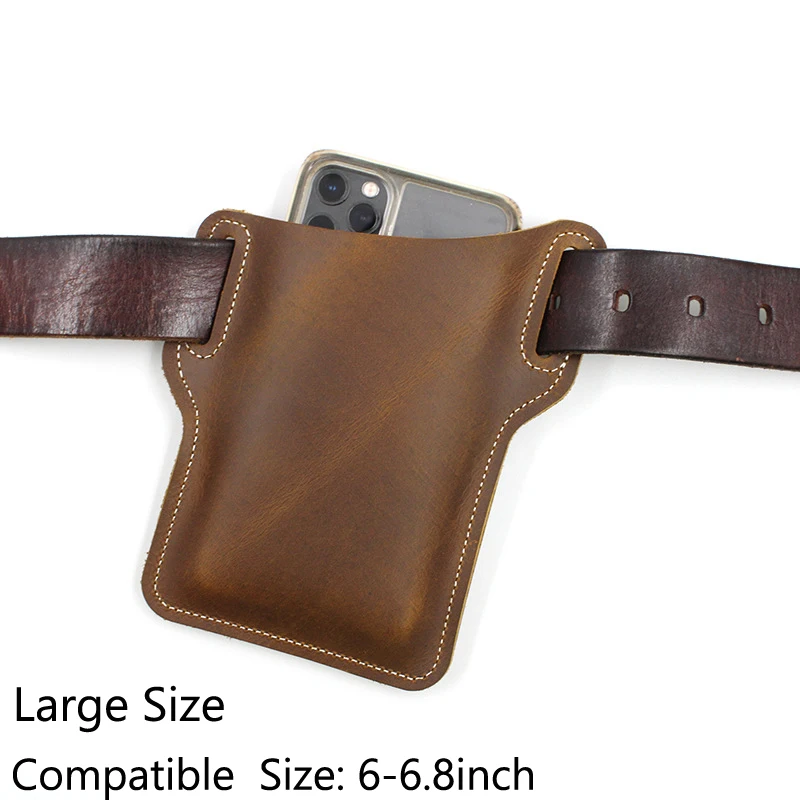 Luxury Genuine Leather Cellphone Loop Holster Case Mens Belt Waist Bag Phone Case Phone Wallet Pouch for Samsung for IPhone