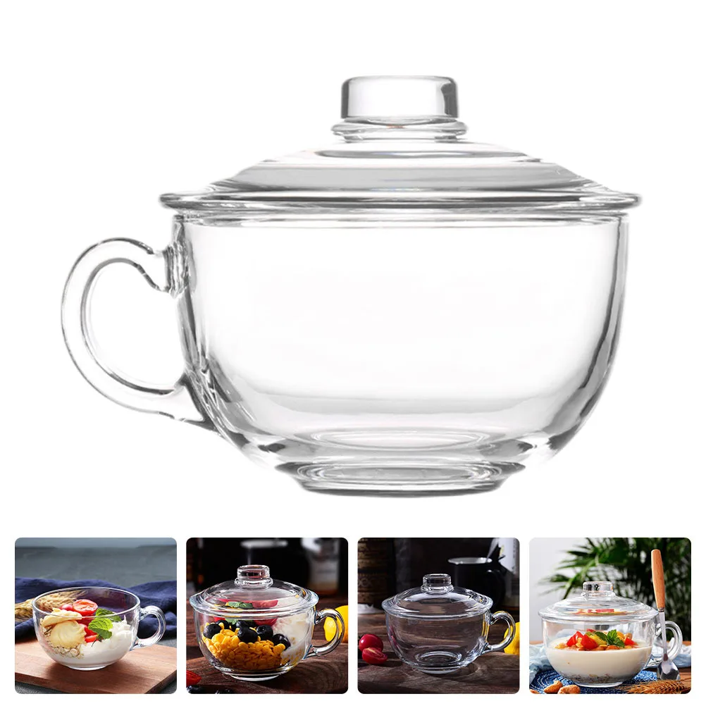 

Salad Bowl with Handle Serving Lid Insulated Bowls Large Glass for Fruit Pudding Lids