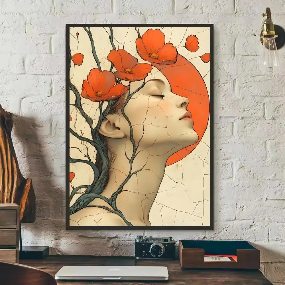 boho feminine portrait Poster HD Wall Art Print,Self-adhesive Poster Sticker,Aesthetic Home Decor