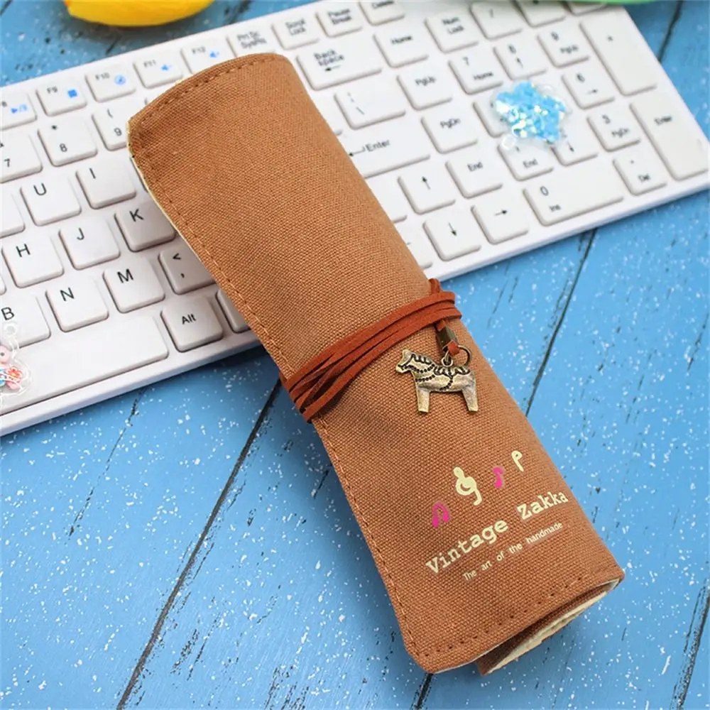 

12 Holes Pencil Case Roller Pen Bag Pencil Pouch Roll Up Pen Bag Cosmetics Bag Retro Style Roll Pencil Bag Stationery