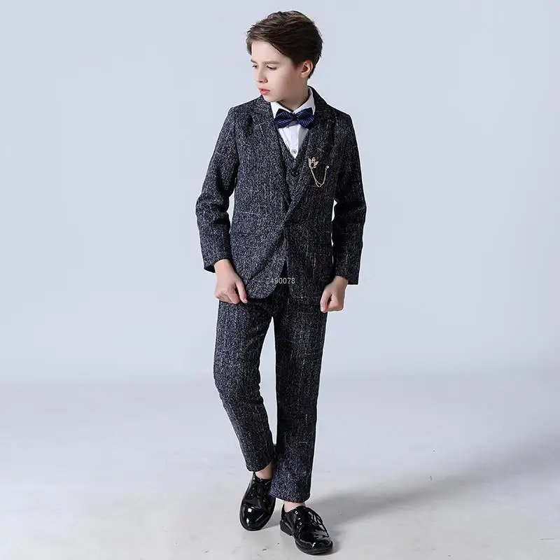 

Kids Jacket Vest Pants 3PCS Party Photograph Set Teenager Flower Boys Tuxedo Dress Dance Costume Children Formal Wedding Suit