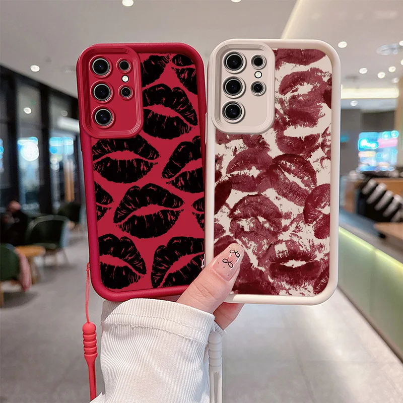 Sexy Red Lips Eyes Ladder Rope Phone Case For Samsung A25 15 73 71 54 53 52 51 50 34 33 32 31 30 24 23 22 21 20 S Funda Cover