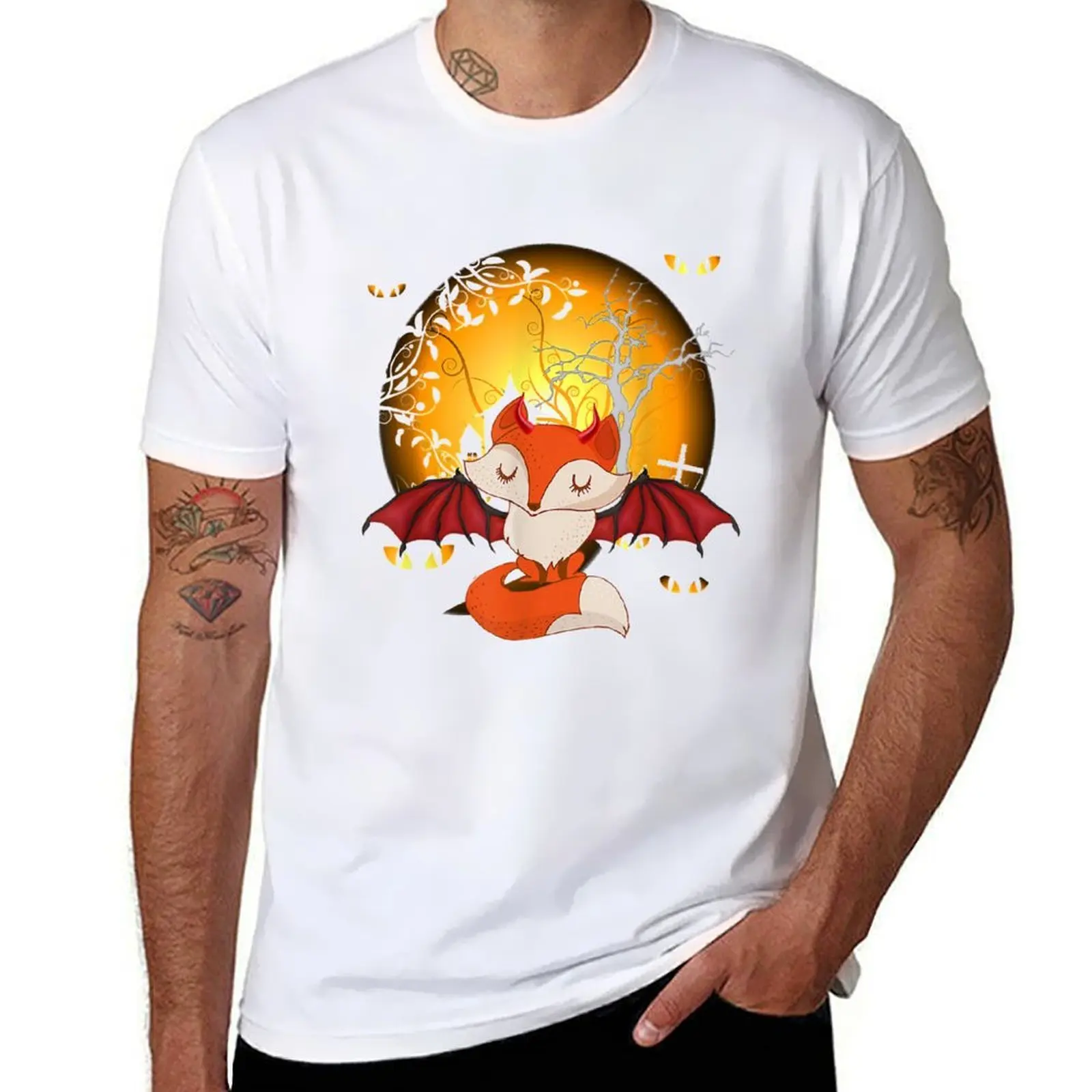 

Halloween - Fox With Bat Wings T-Shirt anime t shirts oversize man t shirt cotton T-Shirt