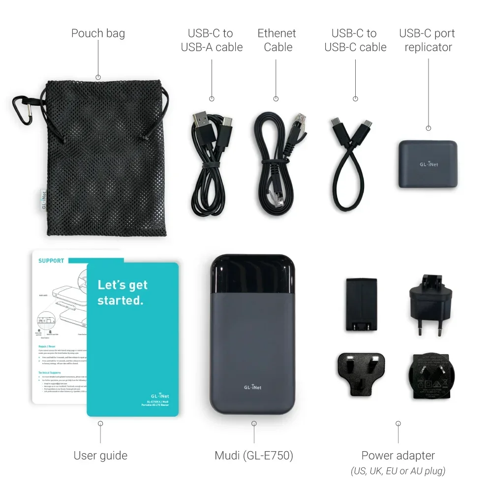 Router Wirleles Wifi GL.iNet E750 Mudi dual-band 733Mbps 4G LTE con 7000mAh basato su OpenWRT