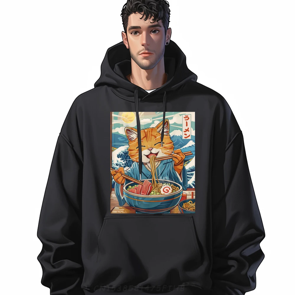 

Cute Japanese Ramen Cat The Great Wave Graphic Shirts Luxury Clothes Men Memorial Day