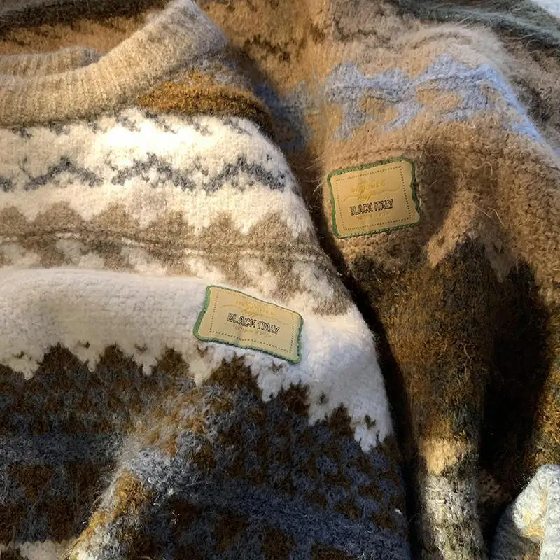 Unisex Sweater 2025 Autumn Winter Men's Thickened Lazy Style Sweater Retro Crew Neck Loose Trendy Ins Casual Knitwear