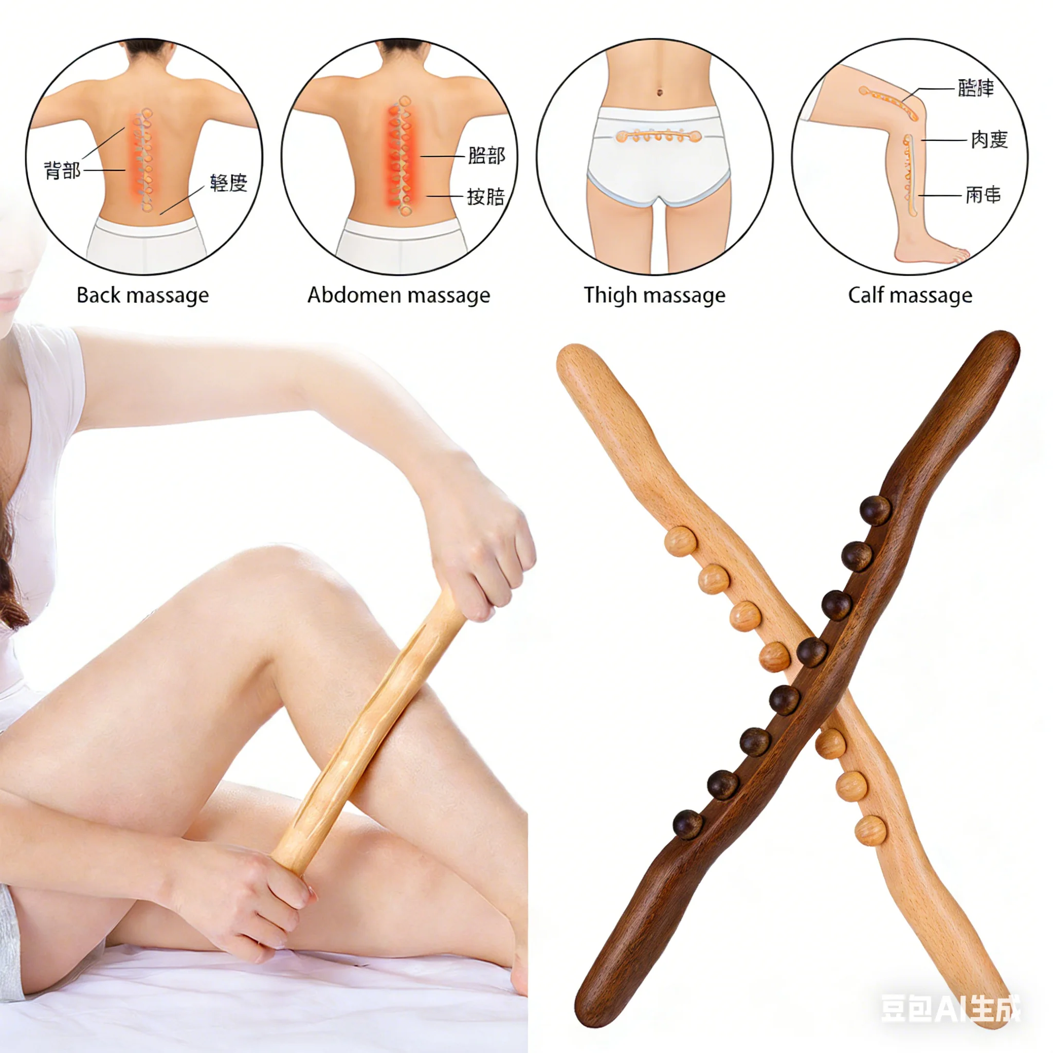 Beech Wood Rolling Pin Universal Back Needle for Massage Tendons Scraping Stick Point Treatment Guasha Relax Therapy Tool