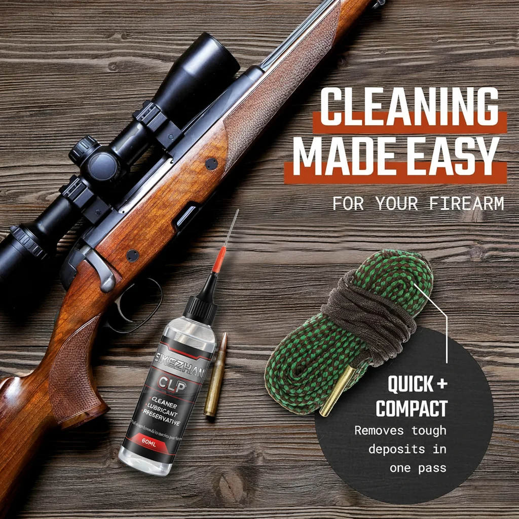 Gun Cleaning Kit .22 .223 5.56mm Bore Snake Rope Brush & 60ml CLP Gun Oil Lubricant with Needle Applicator for Rifle Maintenance