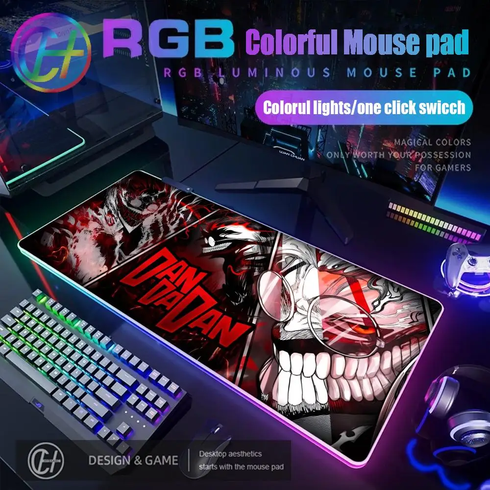 

HYBXAXC Dandadan Ayase Momo Takakura Ken Seiko Коврик для мыши RGB Игровой коврик для мыши Настольный коврик HD Gamer Большой светодиодный светильник XXL Коврик для мыши