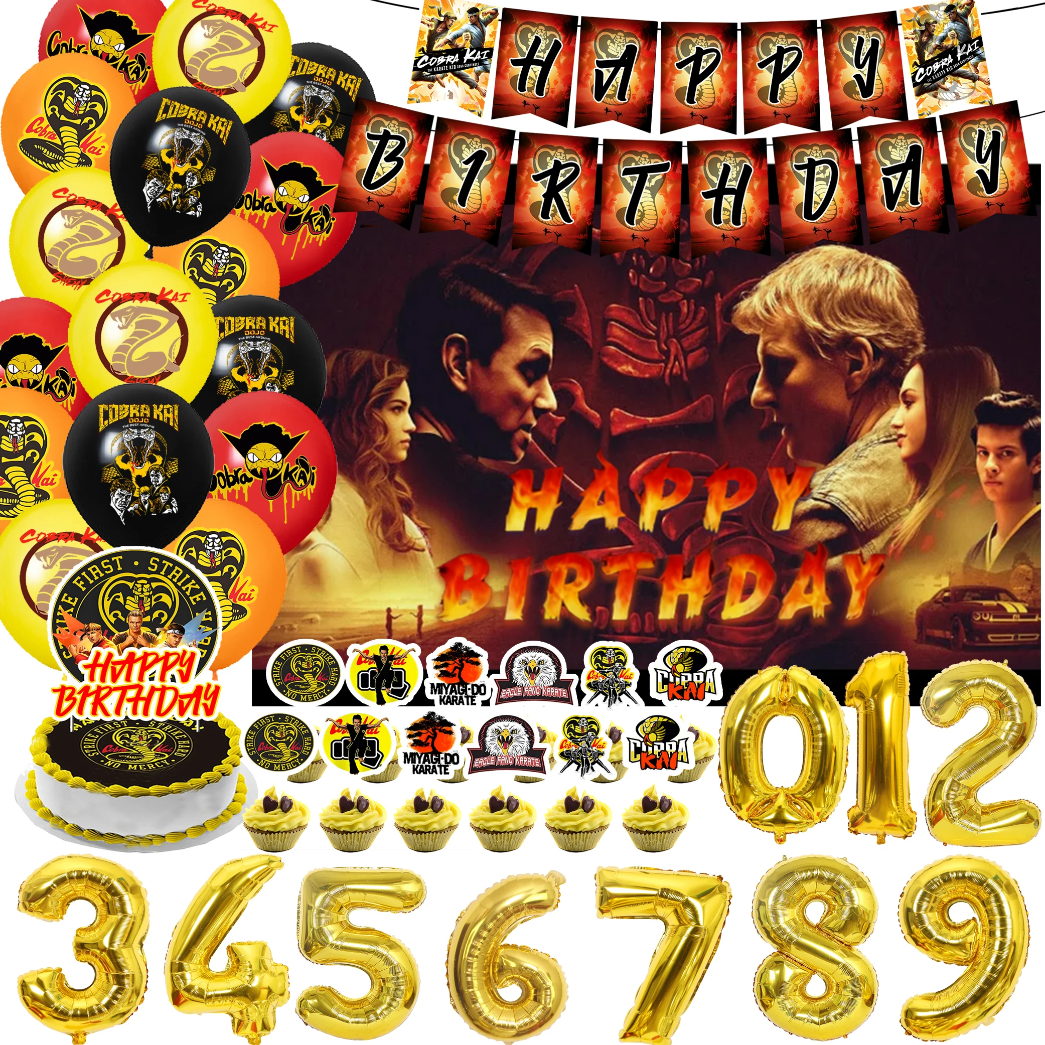 

Cartoon Cobra Kai Theme Birthday Party Decoration Game Balloon Background Supplies photo props Cake Topper Baby Shower Kid Gift