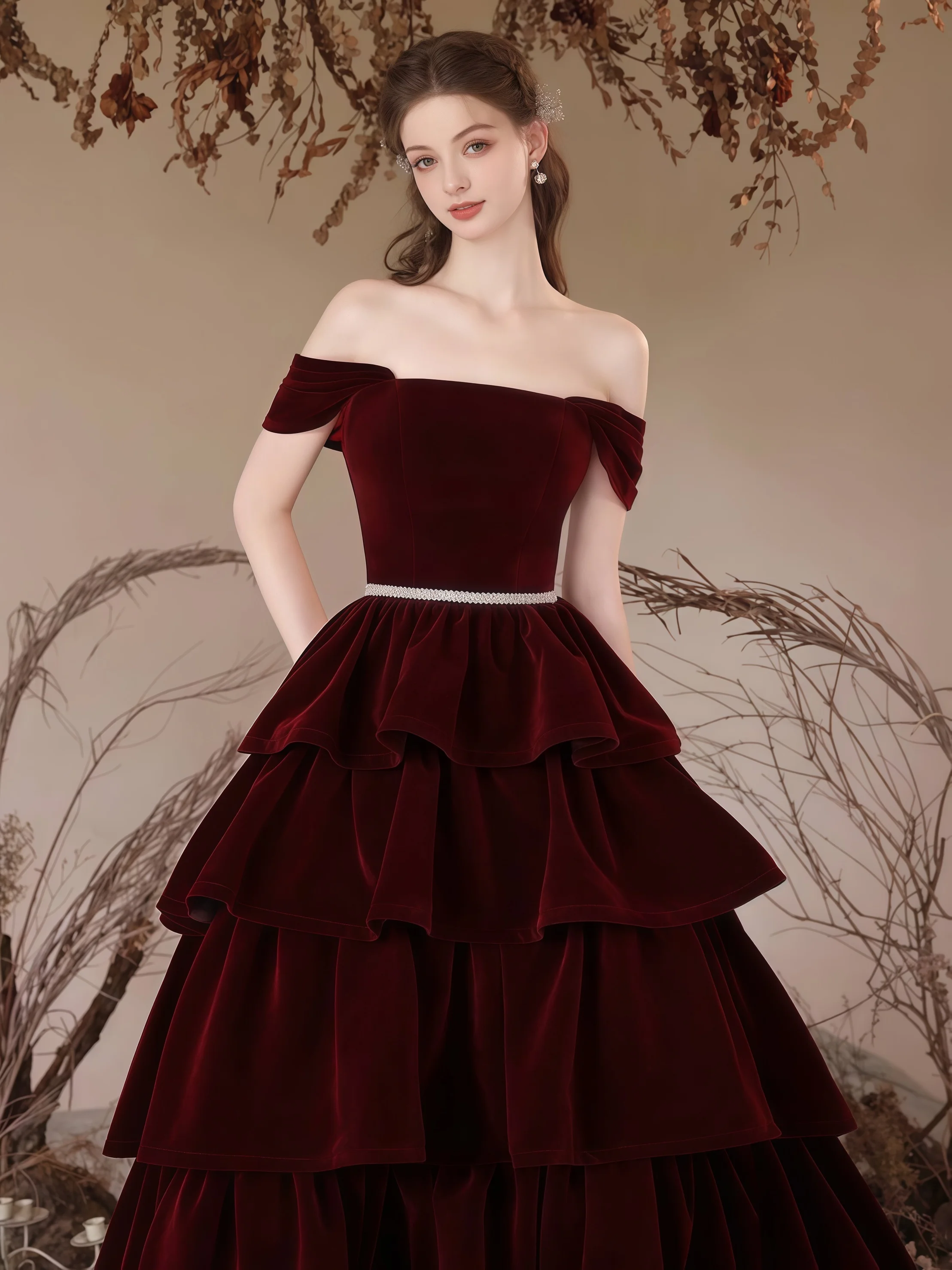 2025 Vintage Burgundy Evening Dress Slim Velvet Strapless A-Line Open Back Host Special Occasion Celebrity Prom Dress New