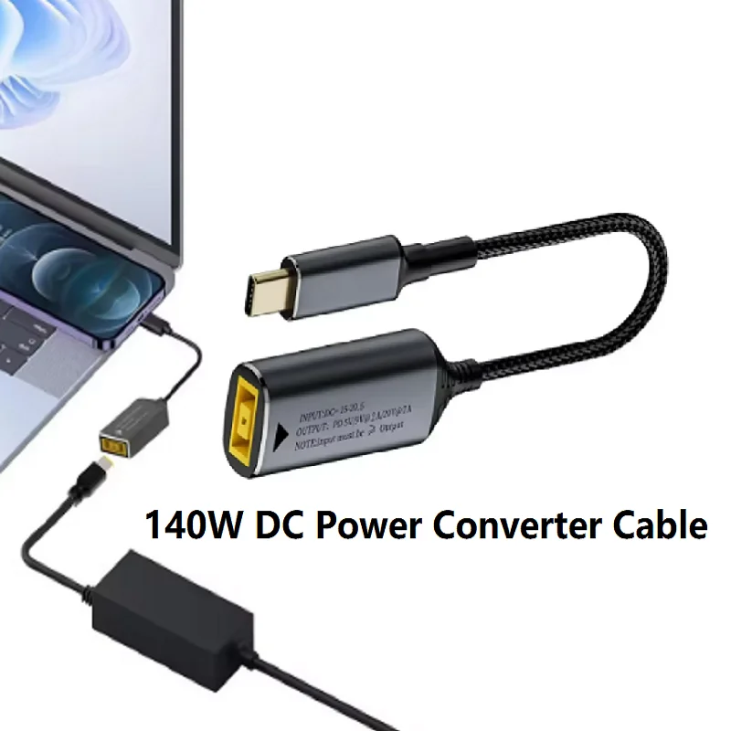  ﻿ 65W 100W 140W Type-C USB C to Square Plug Fast Charging Cable for Lenovo Laptop Charger DC 5V/9V/20V PD Adapter Converter