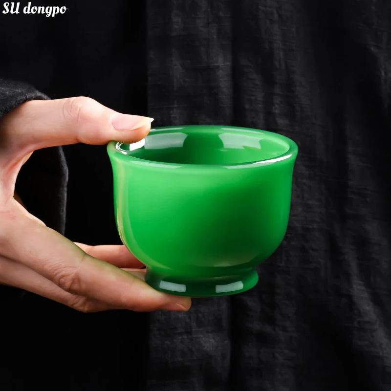 

100ml Emperor Green Jade Porcelain Glass Master Cup Large Capacity Personal Teacup Used To Drink Tea