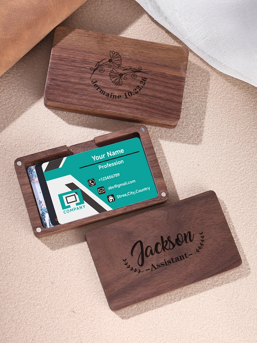 Custom Business Card Holder Organizer Portable Magnetic Closure Business Card Case Home Wooden Card Holder Storage