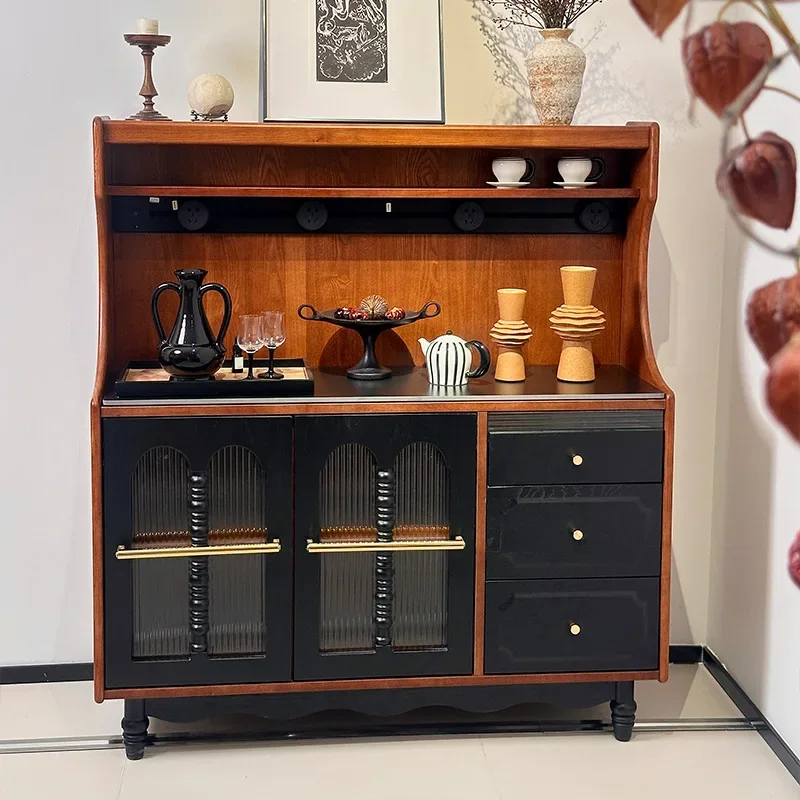 Solid wood French retro rock slab dining side cabinet American living room integrated with wall