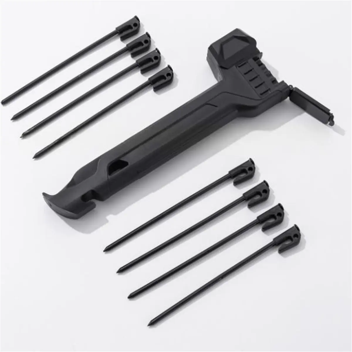 Tent Stake Hammer with Built-in Storage for 8 Stakes and Stake Puller for Outdoor Camping A