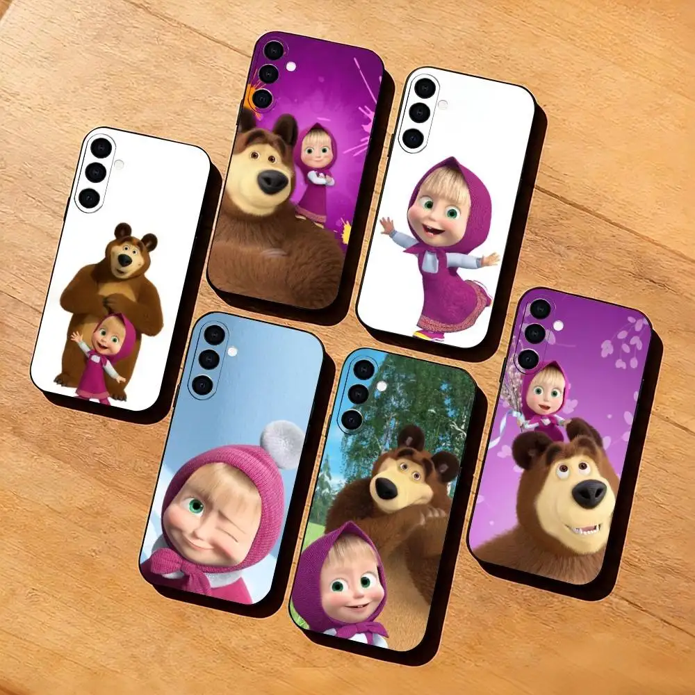 C-Cute and funny Masha the Bear  Phone Case Black Silicone Soft For Samsung Galaxy A73,A72,A71,A70,A53,A52,A51