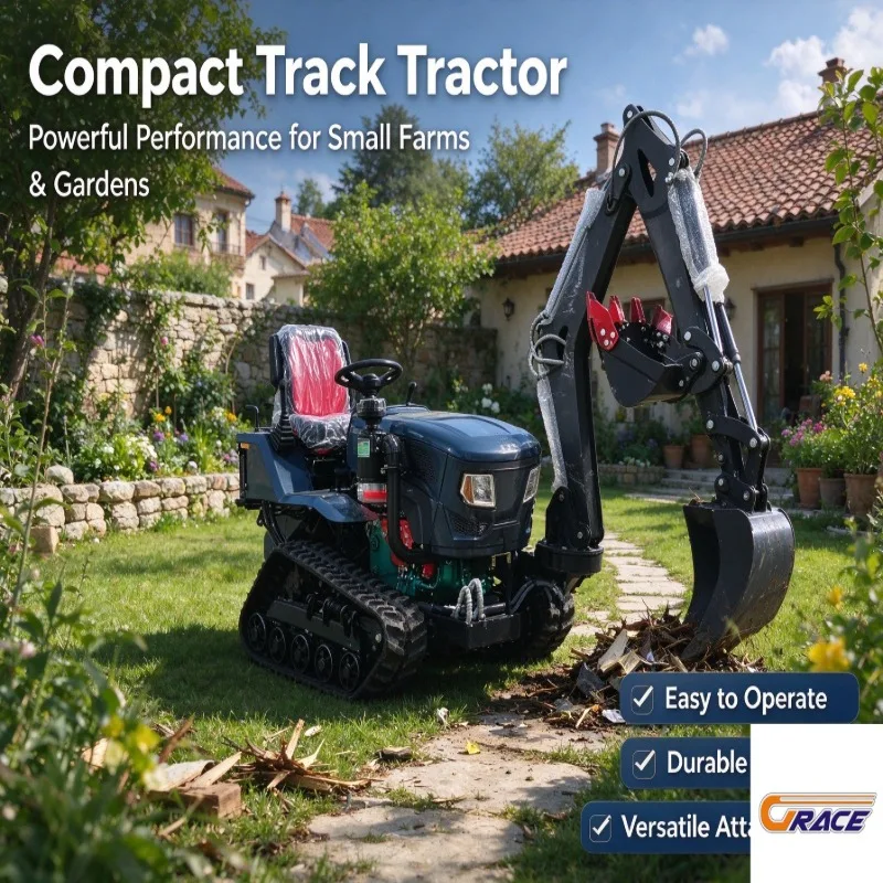Small Garden Crawler Tractor, Equipped Optional Excavator Arm, Wood Grapple, Hydraulic Breaker, Earth Auger