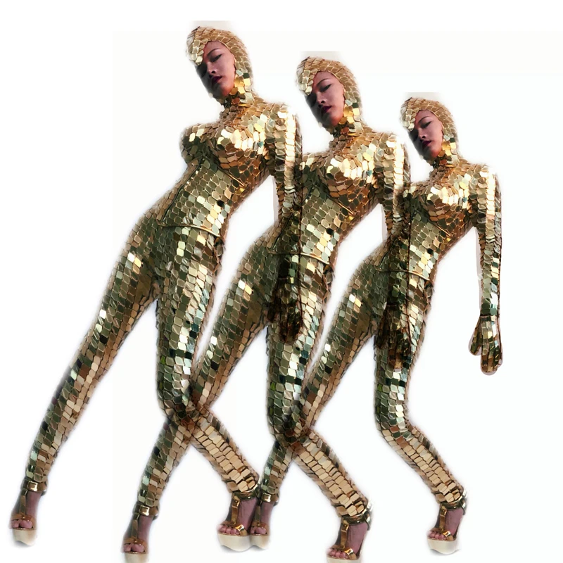 3D Silver Gold Mirrors Gogo Costumes Bar Nightclub Dj Ds Stage Show Party Wear Female Festival Clothes Rave Outfit XS5423