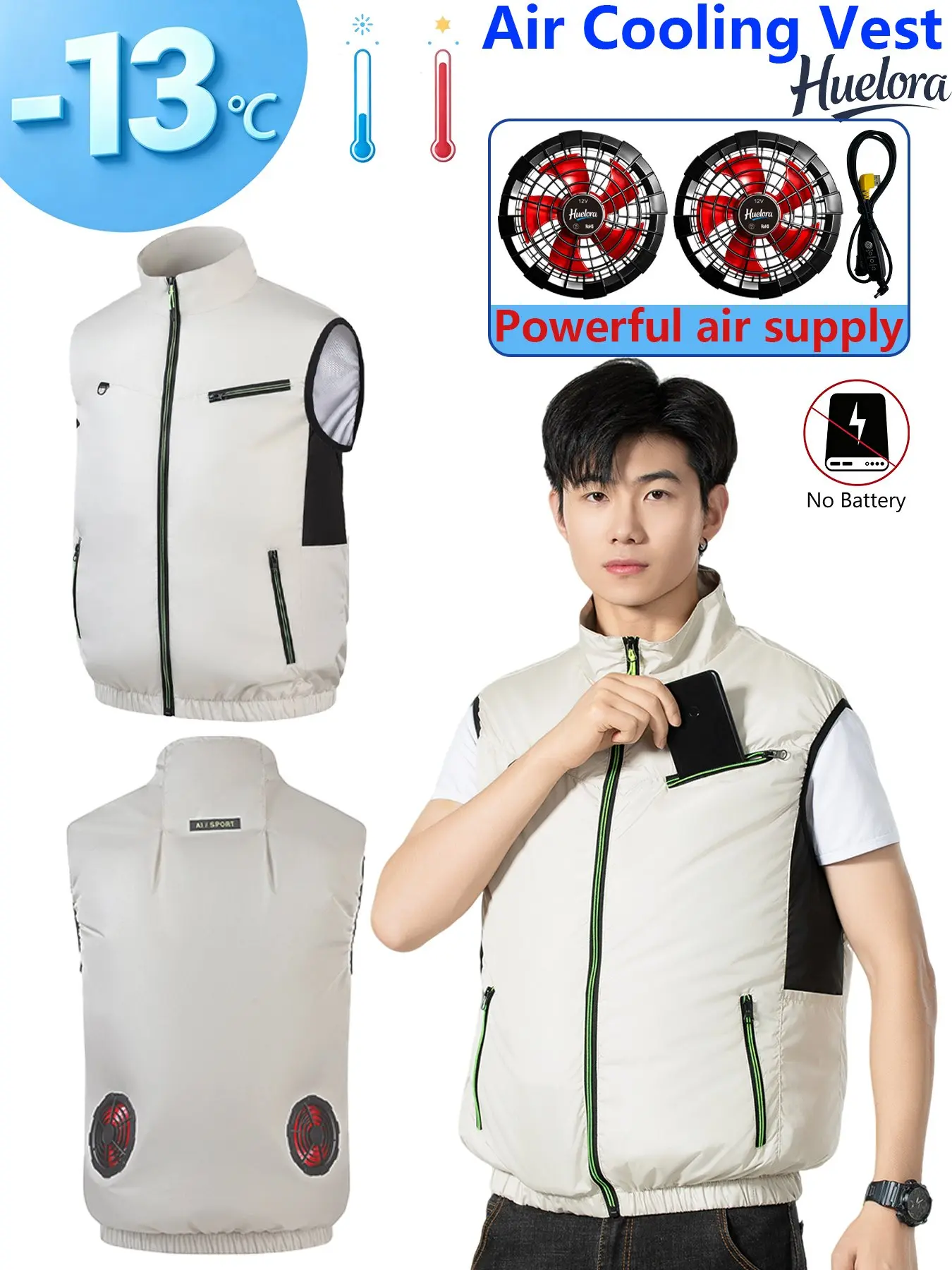 Air Cooling Vest Men 4/3/2 Fans USB Stand Collar Summer Work Sleeveless Waistcoat Battery Pocket image 5