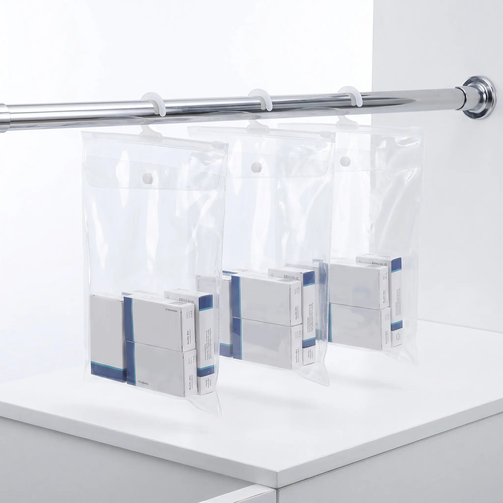 12Pcs Hanging Organizer Bags Clear Plastic Pouches Hooks Classroom Library Pharmacy Storage Dustproof Waterproof Book Headphone