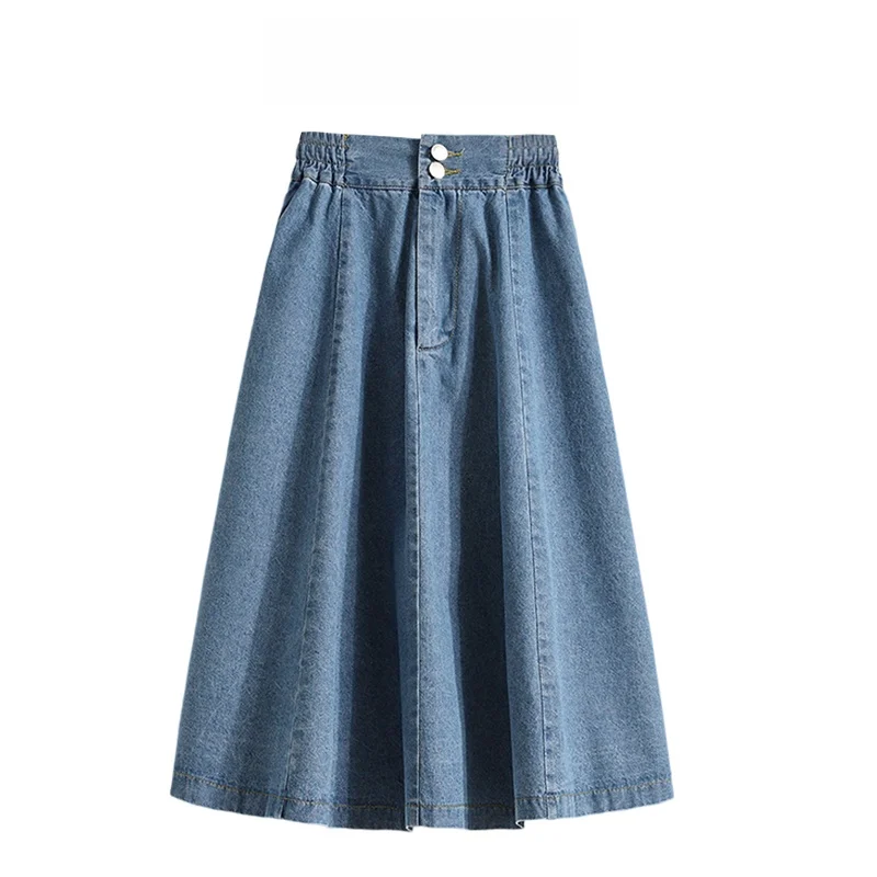 

High Waist A-Line Midi Denim Skirt for plus Size Women Summer Thin Fashionable Casual Straight Cut Single Piece Korean Style