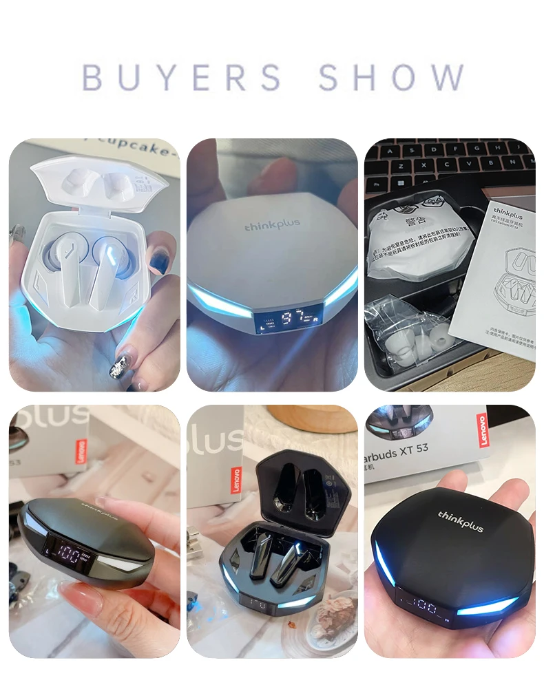 Choice Lenovo XT53 Upgrade Bluetooth 5.4 Earphone Low Latency Wireless Gaming Earbuds LED Display Waterproof Headphones with Mic
