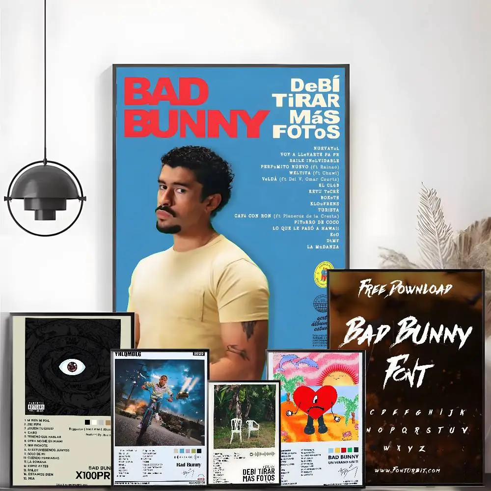 Latin Urban Music Rapper Bad Bunny Poster High-definition art sticker Self adhesive waterproof home decoration for living room