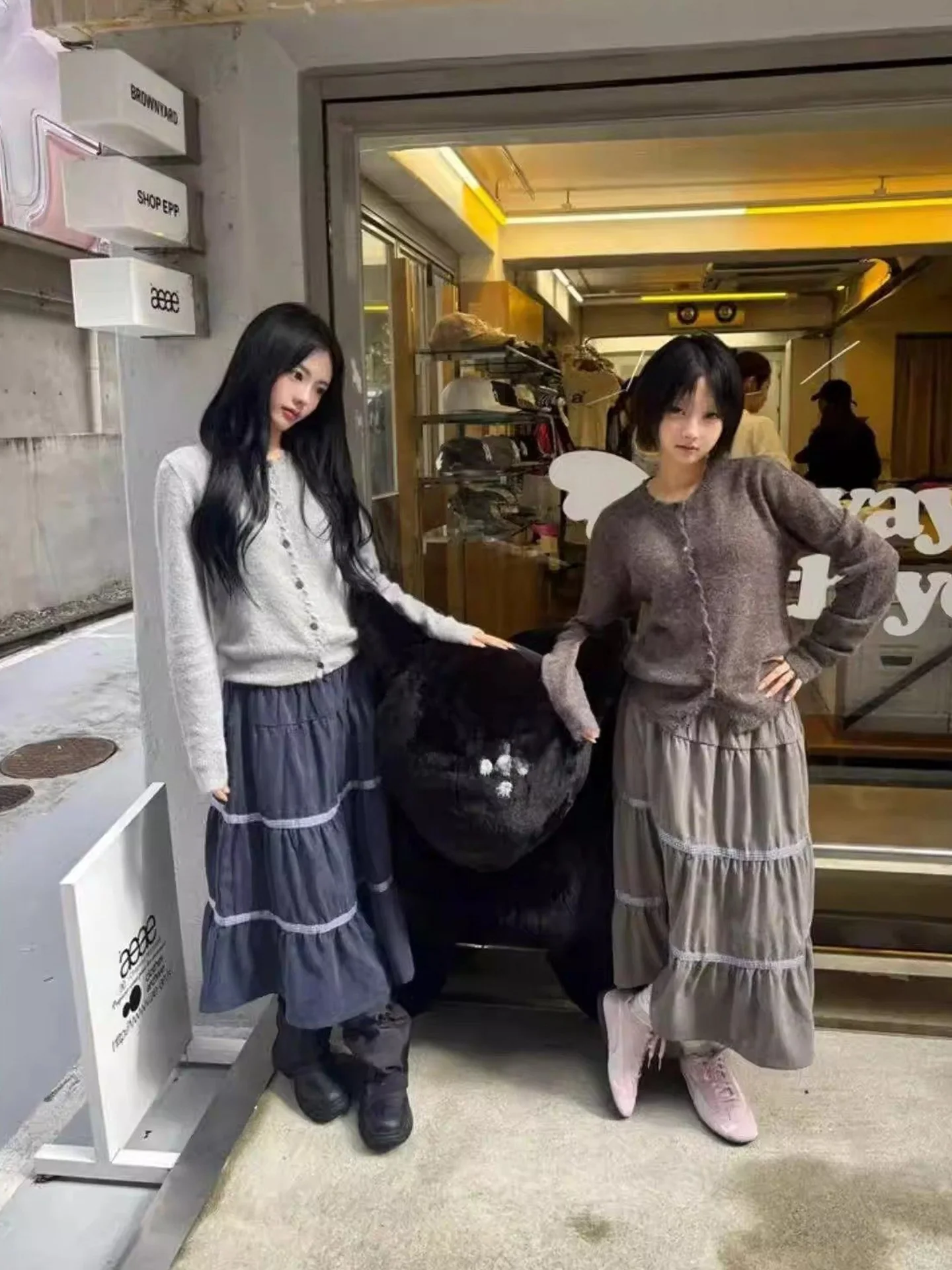 Retro Patchwork Plaid Pleated A-Line Skirt Layered Cake Skirt Commute Cotton mid Waist Elastic Waist No Slit