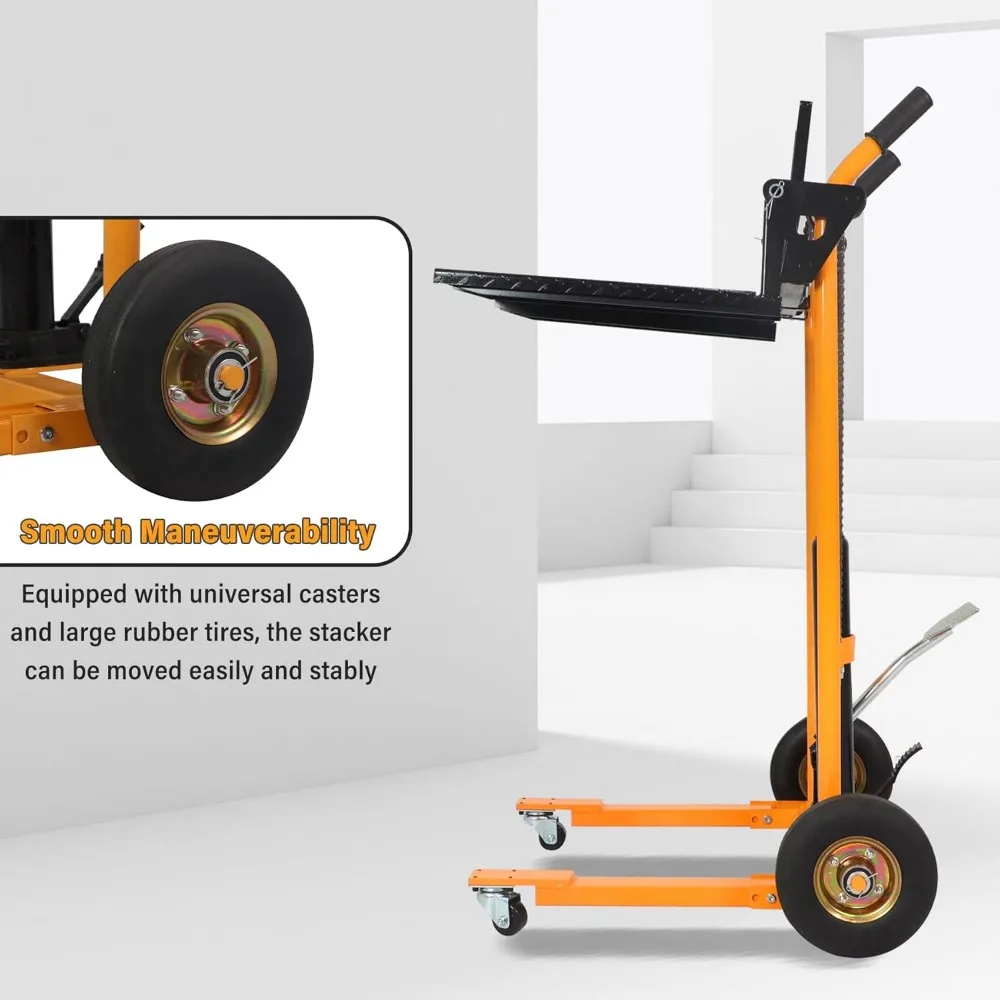 مكدس ونش من المواد الهيدروليكية، شاحنة مقبس البليت دوللي، سعة 440 رطلاً، ارتفاع الرفع 35.4 بوصة، طول الشوكة 18.1 بوصة