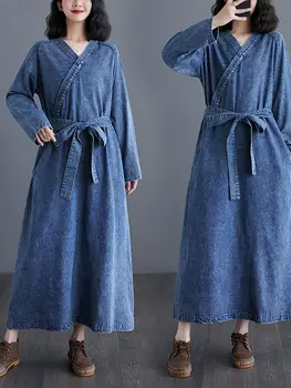 藝術復古寬鬆長袍,寬鬆腰身,女士加大尺碼服裝,棉滌混紡 10 最佳銷售 長袍牛仔褲 - №2