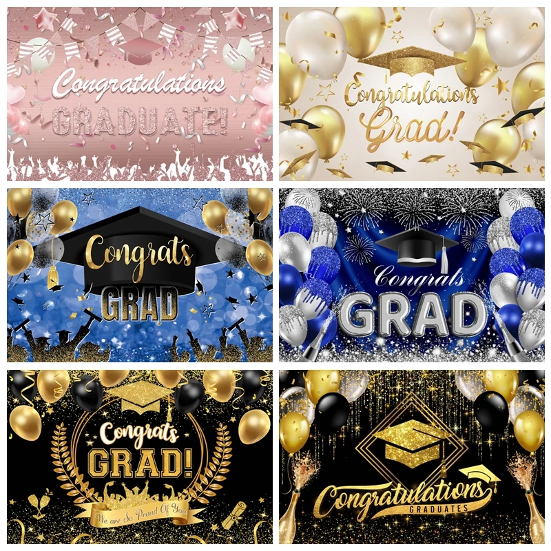 

Graduation Backdrop Gold Glitter Balloon Champagne Background Party Decoration Class of 2024 Graduation Backdrop Customed