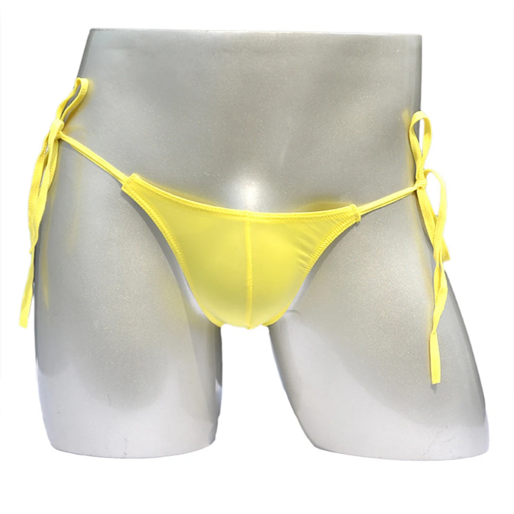 Cueca com cordões de seda gelada para praia, piscina de cintura baixa, roupa íntima leve de praia, biquíni sexy, bolsa U convexa, 1 pc