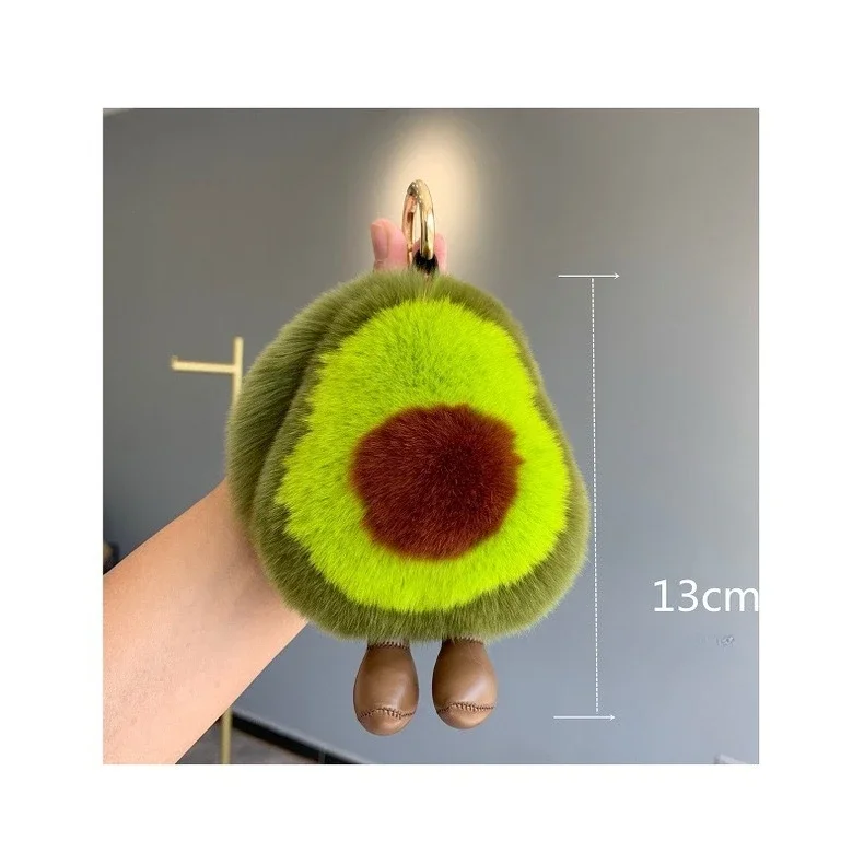 Real Rex Rabbit Hair Avocado Car Keychain Pendant ins Cute Plush Personality Doll Book Bag Pendant Schoolgirl Festival kawaii