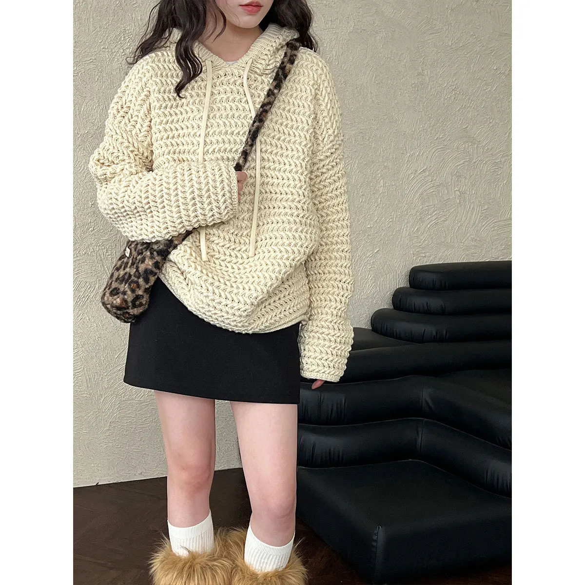

Hooded Hollow Thick Knit For Women Autumn Winter Pullover Sweater