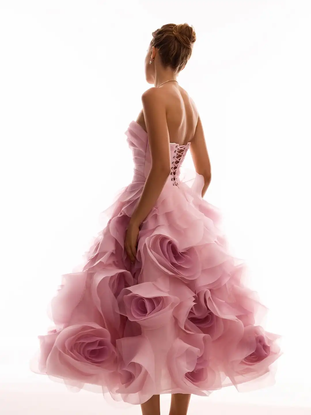 Ofherown A-Line 3D Floral Tiered Ruffles Evening Dress Sweetheart Lace Up Midi Bridesmaid Gowns Wedding Party Dresses for Women