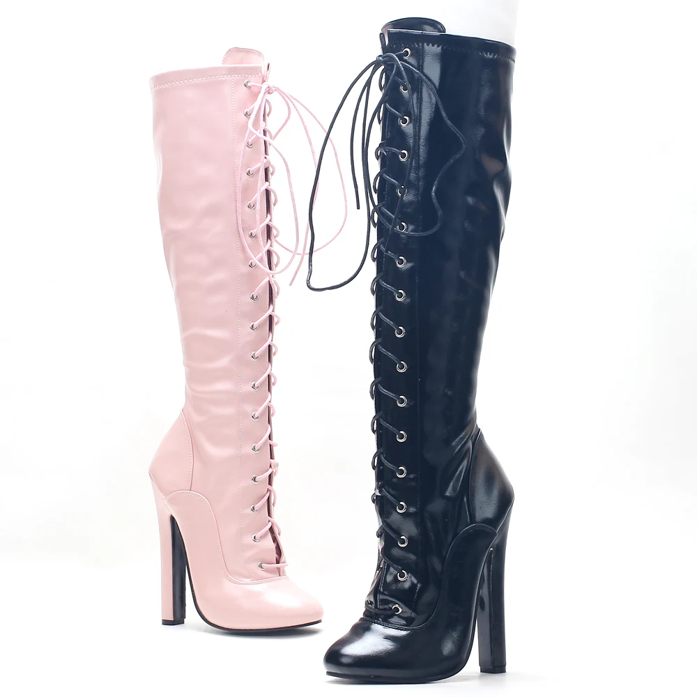 

JIALUOWEI 6Inch High Heel Extreme Fetish Goth Crossdresser Drag Queen Laceup Knee High Boots