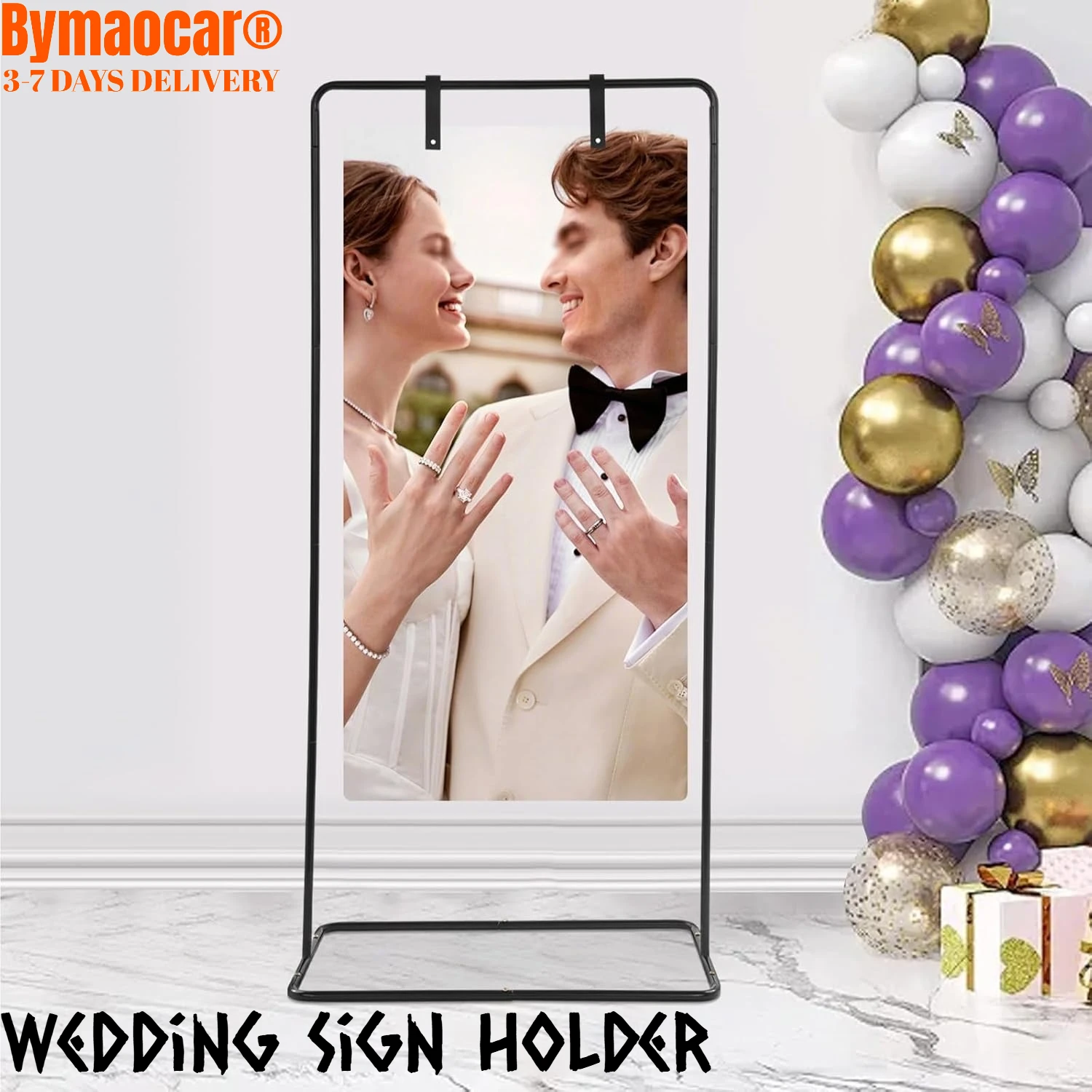 

Adjustable Iron Wedding Sign Holder Stand with Leather Buckles, Heavy Duty Floor Display Easel for Wedding Events Parties