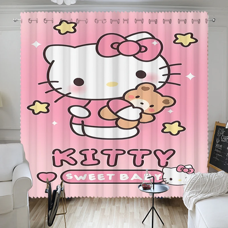 

Hello Kitty Kuromi Curtains Children's Bedroom Blackout Curtain Girls Room Shading Grommet Top for Living Room Bedroom Decor