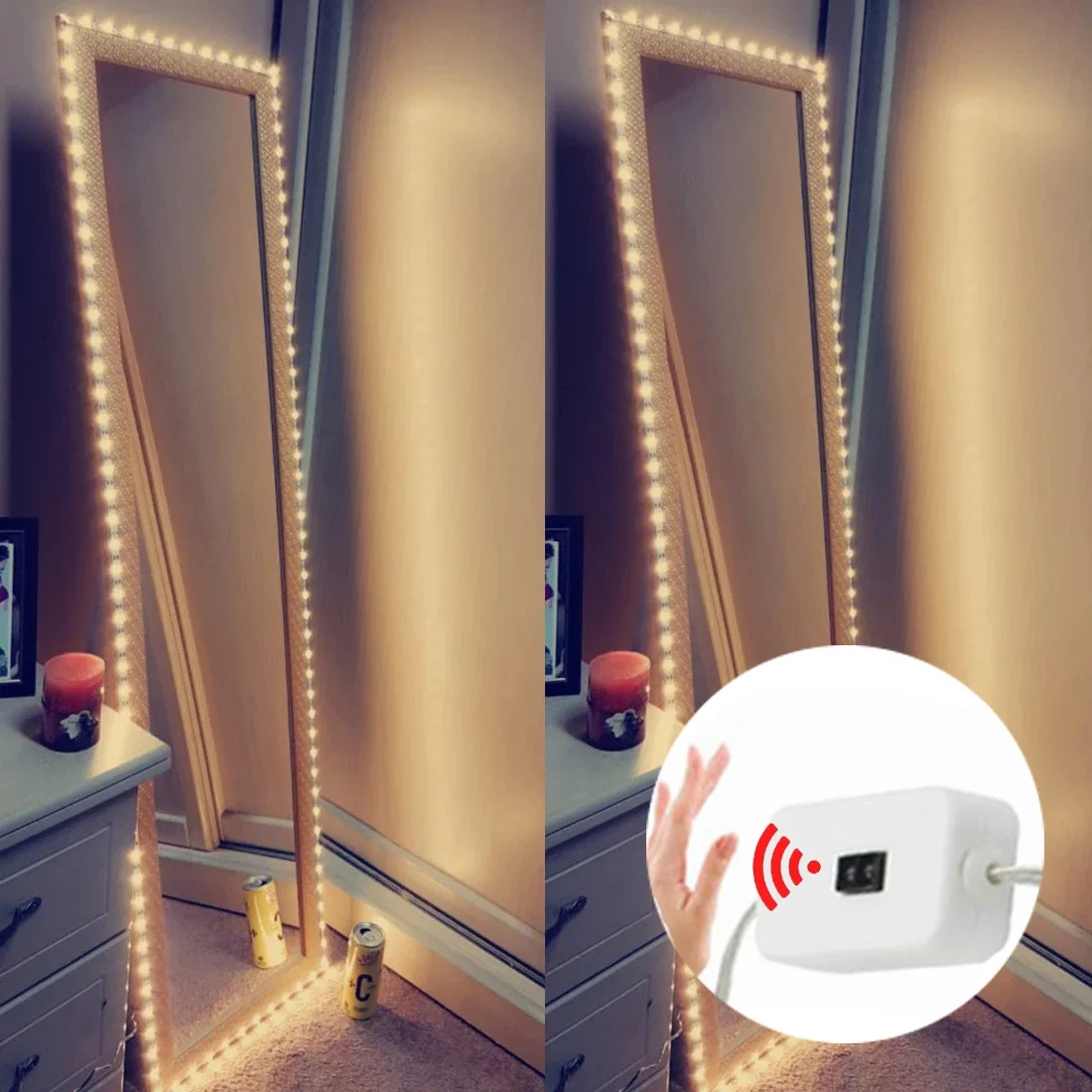 

Smart LED Dressing Strip Light PIR Motion Sensor Hand Scan Makeup Vanity Lights 5V USB Tape for Bedroom Kitchen Wardrobe Decor