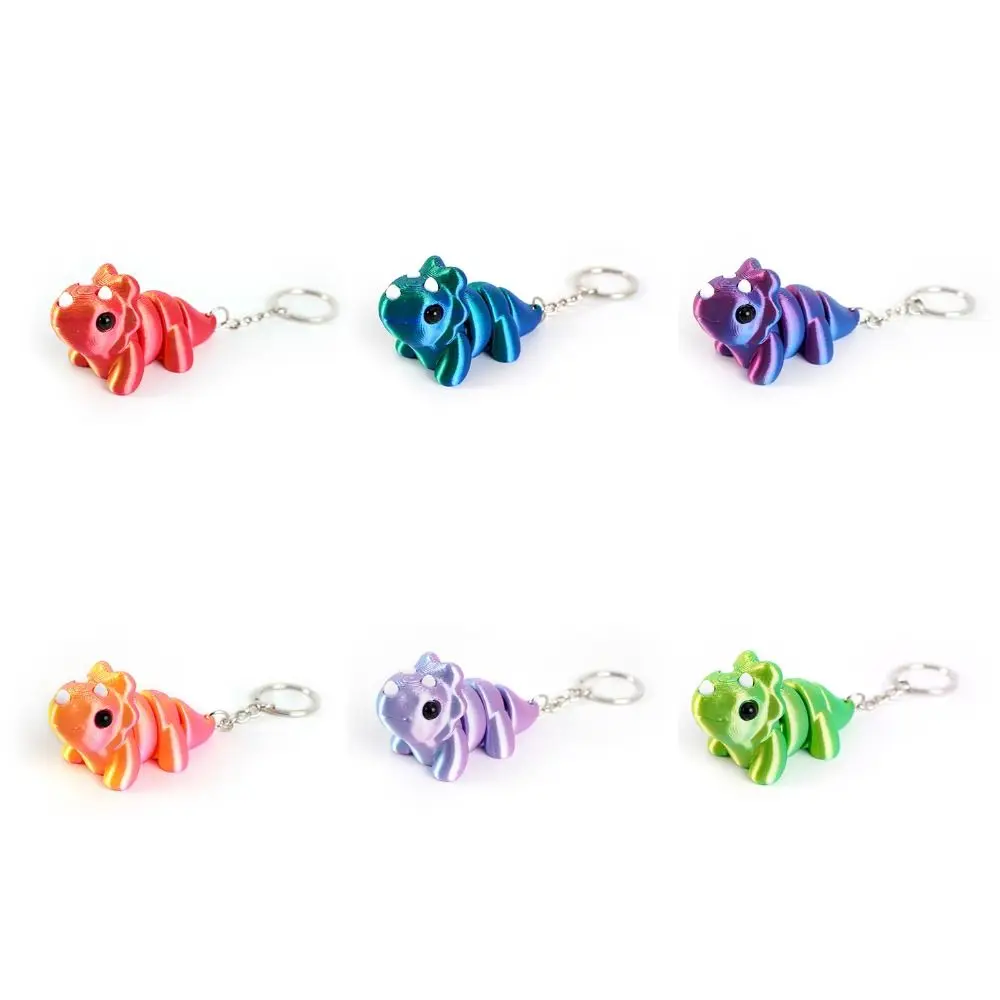 Colorful 3D Printed Triceratops Keychain Realistic Collectible Bag Pendant Movable Joint Cute Cartoon Miniatures Gift